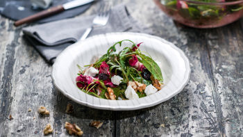 Салата от зеленолистни зеленчуци с малинов дресинг