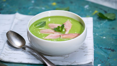 Крем супа от грах с пушена пъстърва