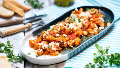 Baked Beans with Tomatoes and Feta