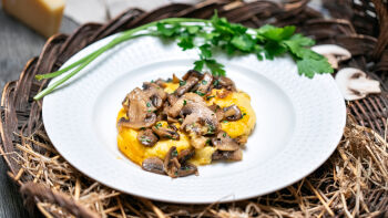 Baked Polenta with Cheese and Sautéed Mushrooms