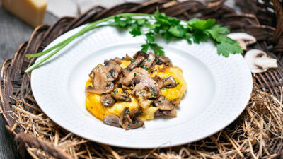 Baked Polenta with Cheese and Sautéed Mushrooms