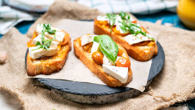 Bruschetta with Roasted Tomatoes and Fresh Cheese