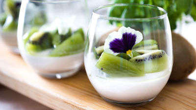 Pannacotta de Manjericão com Kiwi Marinado