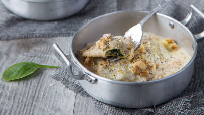 Raviolis de Requeijão e Espinafres