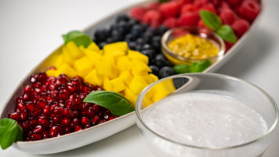 Tapioca com coco e frutas