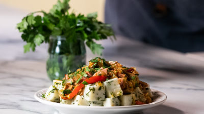 Gaiado de Escabeche com Salada de Feijão Frade