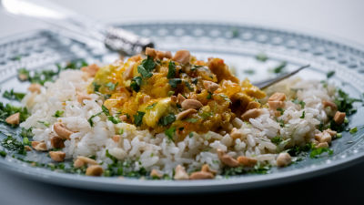 Caril vermelho de línguas de bacalhau