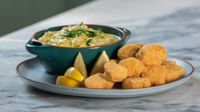 Xerém com Ovas de Bacalhau Panadas