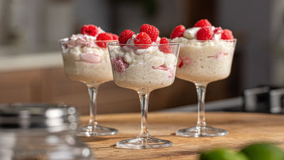 Arroz-Doce com Chantilly de Framboesas