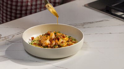 Polenta de Camarão e Chouriço