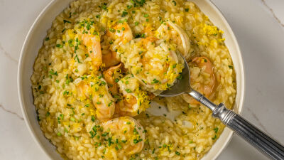 Arroz Caldoso de Camarão e Ervas