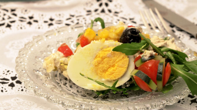 Gelatina de legumes truta e atum