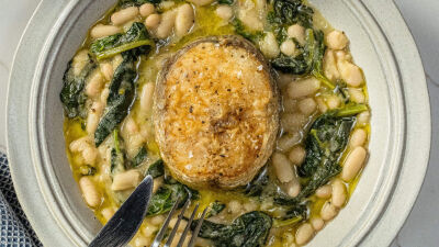 Feijão com Espinafres e Pescada Frita