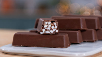 Barras de Arroz Tufado com Chocolate e Caramelo