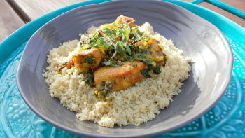 Рибно къри с кресон и лимонов кускус