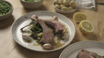 Агнешки ребра с пролетни зеленчуци