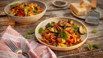 Smoked courgette and aubergine tagliatelle