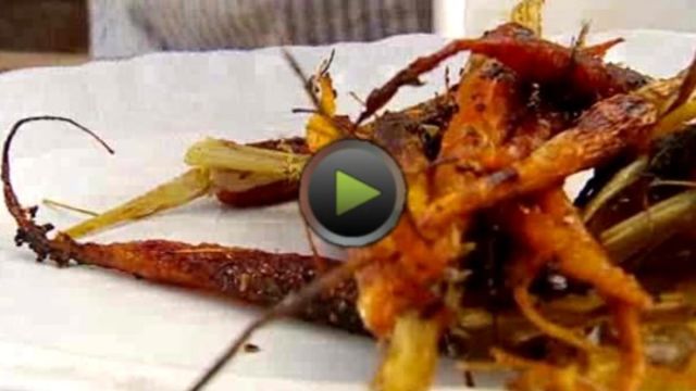 Печени моркови и цвекло с пържоли