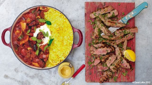 Сочни пържоли с рататуй