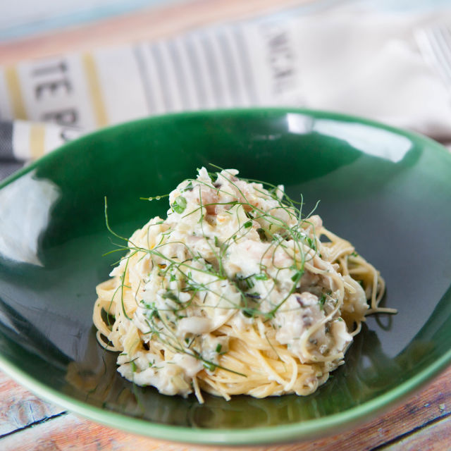 Спагети с рачешко месо и фенел