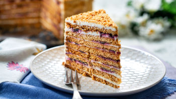 Medovik (ruska medena torta) s grčkim jogurtom i borovnicama