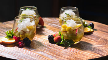 Gelatina de Tangerina, Salada de Fruta e Granizado de Hortelã (sem glúten e vegan)