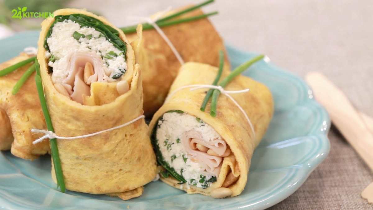 Wraps de Omelete com Requeijão e Espinafres