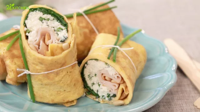 Wraps de Omelete com Requeijão e Espinafres