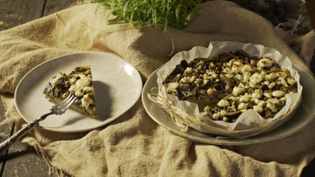 Quiche de batata doce com cogumelos