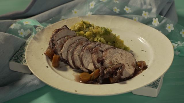 Chanfana de Perú com Migas de Batata Doce