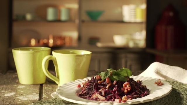 Carbonara de Batata Doce com Cogumelos e Bacon