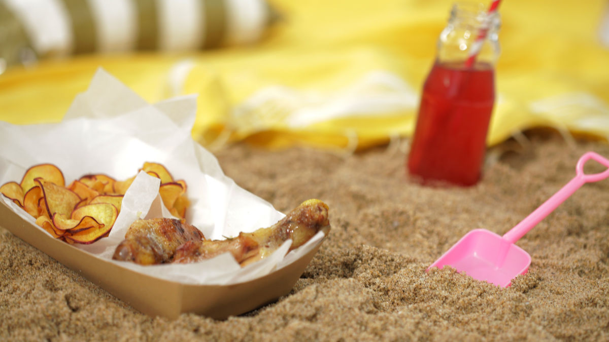 Perna de Frango com Chips de Batata-Doce