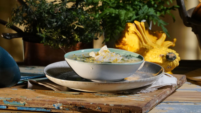 Sopa de Grelos e Bacalhau Confitado