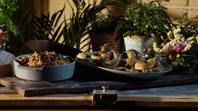 Pescadinha de Rabo na Boca com Arroz de Feijão