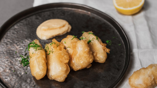 Bacalhau Frito com Creme de Marmelo