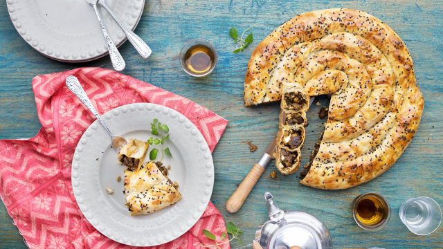 Tarte Borek com Beringela, Espinafres e Feta