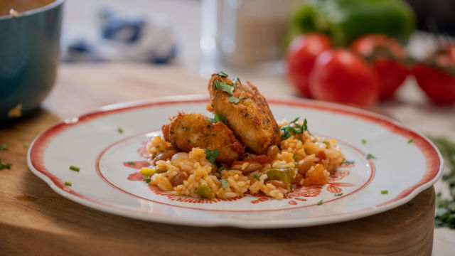 Pastéis de Bacalhau com Arroz de Feijão