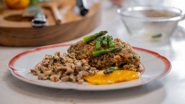 Migas de Espargos com Febras de Coentrada