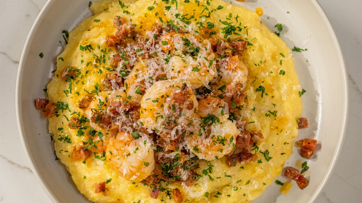 Polenta de Camarão e Chouriço