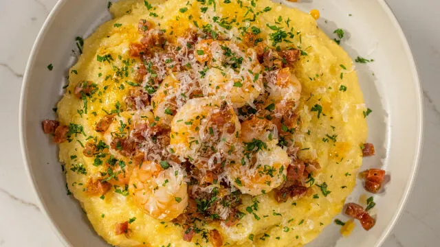 Polenta de Camarão e Chouriço
