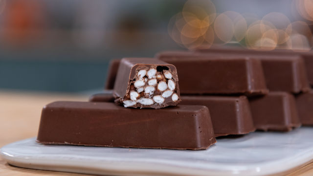 Barras de Arroz Tufado com Chocolate e Caramelo