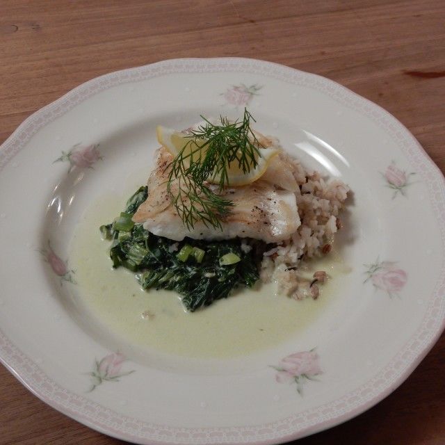 Prženi koljak s kremastim spanaćem