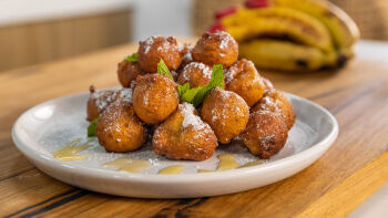 Banana & Coffee Fritters With Agave Syrup