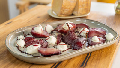 Parmigiano Reggiano Mousse, Lambrusco Spiced Poached Pears