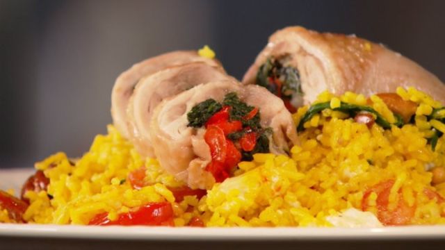 Piščančja bedra, polnjena z rižem na španski način